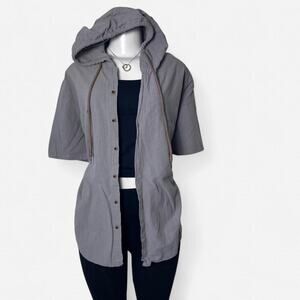 Linen top size xl hoodie button up lagenlook casual cottage gray shirt oversized